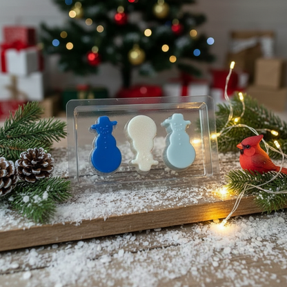 Snowmen shaped scented wax melts in festive packaging