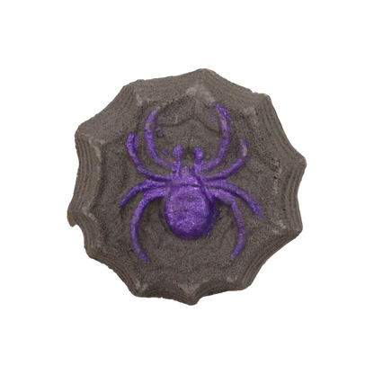 Spider Halloween bath bomb with dark fizz and web pattern