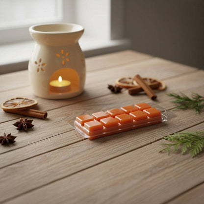 Spooky spiced pumpkin orange clamshell wax melt with triangular segments