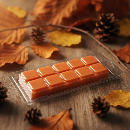 Spooky spiced pumpkin clamshell wax melt with multiple orange segments