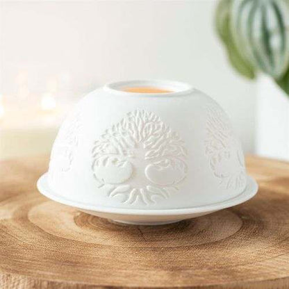 Tree of Life Dome Tealight Holder with intricate design, perfect for cozy ambiance.