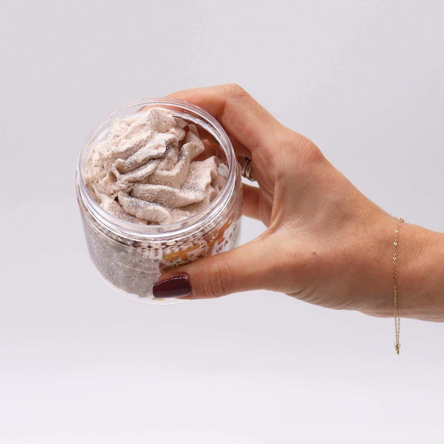 Warm Gingerbread Whipped Soap 120g with spicy gingerbread scent and glittery whipped texture