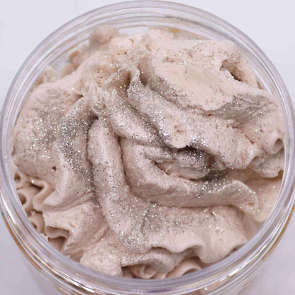 Warm Gingerbread Whipped Soap 120g jar with glittery texture and cozy gingerbread scent