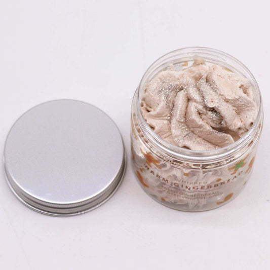 Warm Gingerbread Whipped Soap 120g jar with glittery whipped texture and gingerbread scent