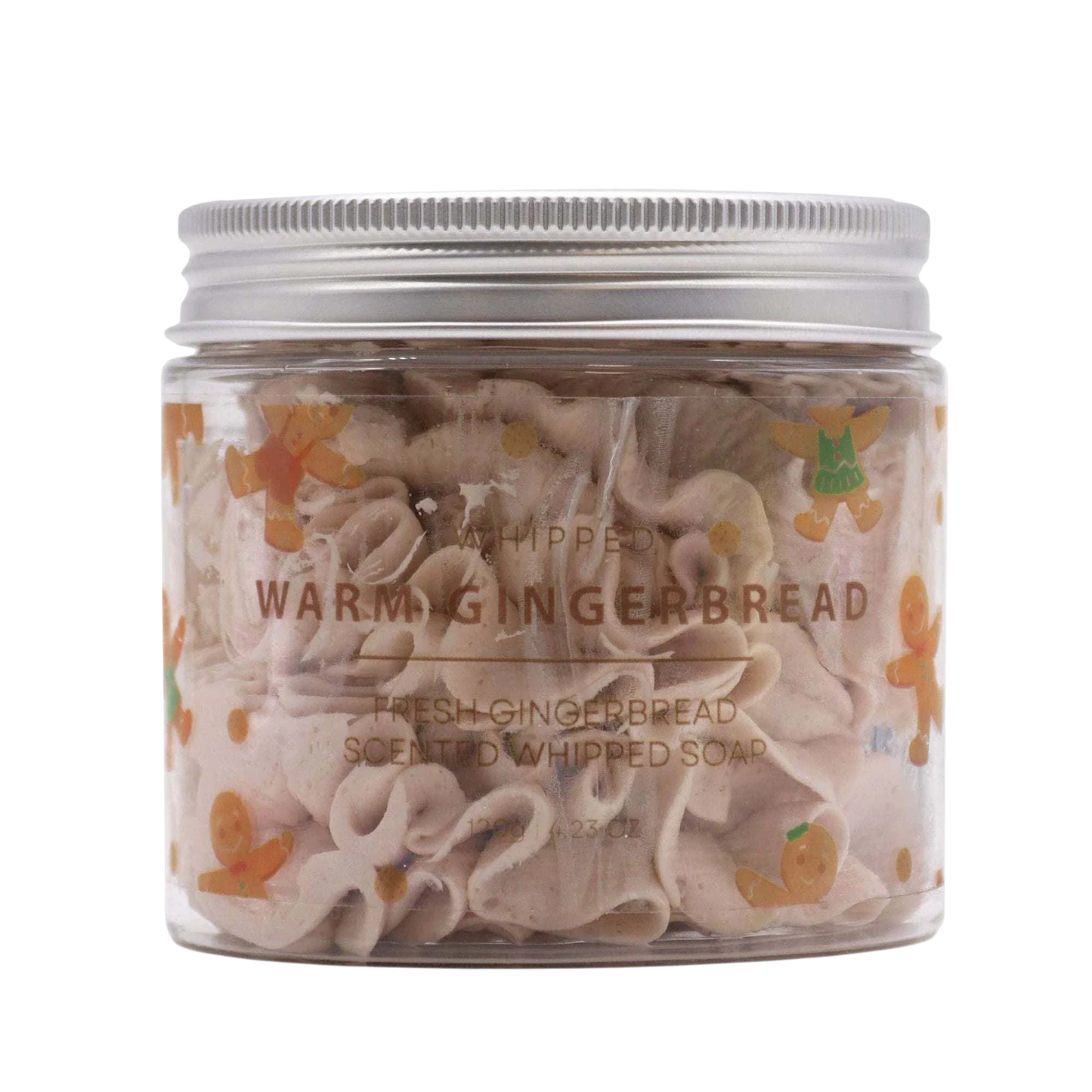 Warm Gingerbread Whipped Soap 120g jar with glitter and cozy gingerbread scent