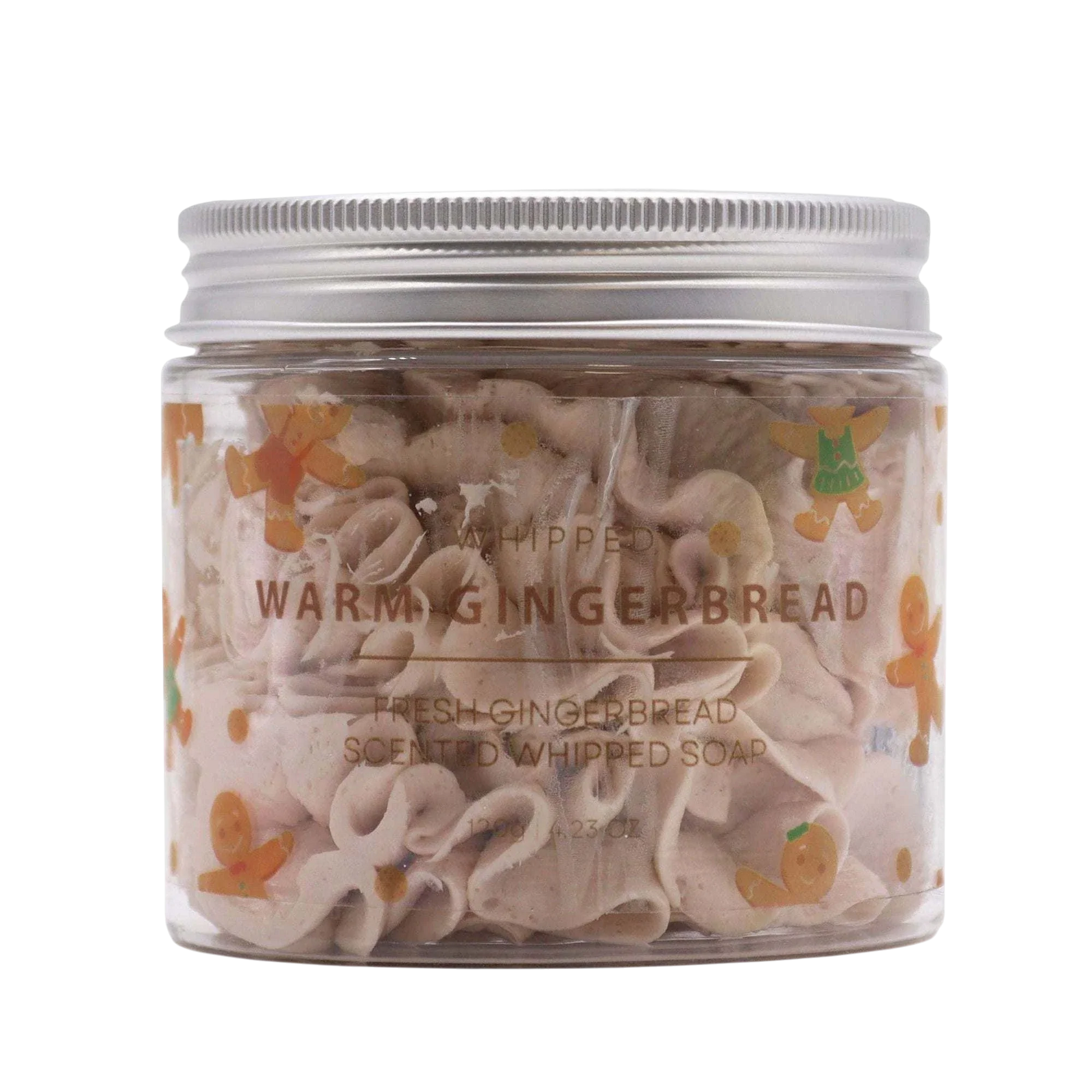 Warm Gingerbread Whipped Soap 120g jar with glitter and cozy gingerbread scent