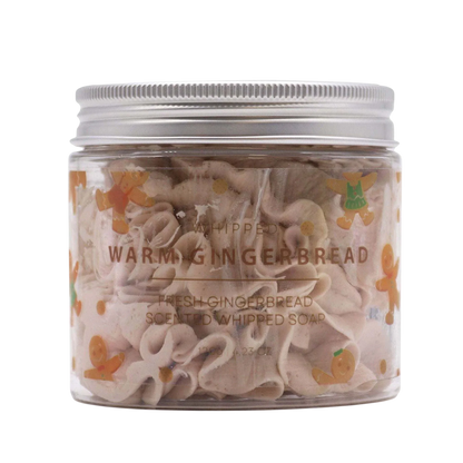 Warm Gingerbread Whipped Soap 120g jar with glitter and cozy gingerbread scent