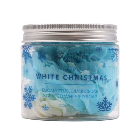 White Christmas Whipped Soap 120g jar with glitter and snowflake decorations