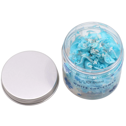 White Christmas Whipped Soap 120g jar with festive glitter and snowflake decoration