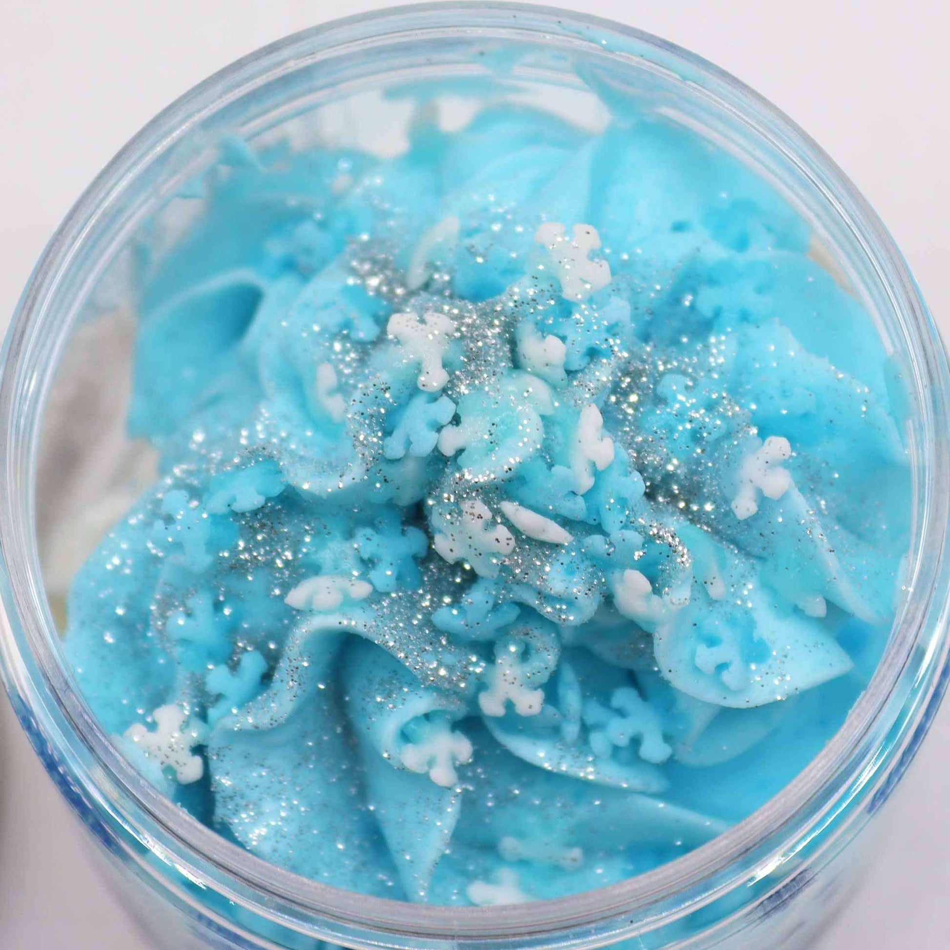 White Christmas Whipped Soap 120g jar with glitter and snowflake accents