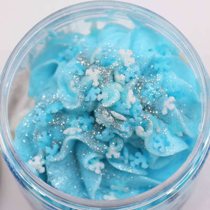 White Christmas Whipped Soap 120g jar with glitter and snowflake accents