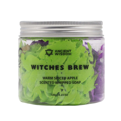 Witches Brew Whipped Soap 120g jar with creamy whipped texture and festive spice fragrance
