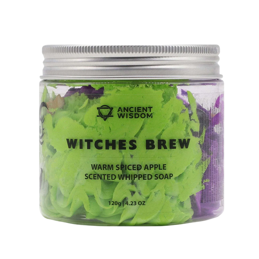 Witches Brew Whipped Soap 120g jar with creamy whipped texture and festive spice fragrance